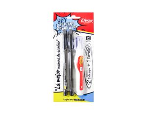 Set Lapiceros Negro 1.0 mm x 2 + Corrector Eterna